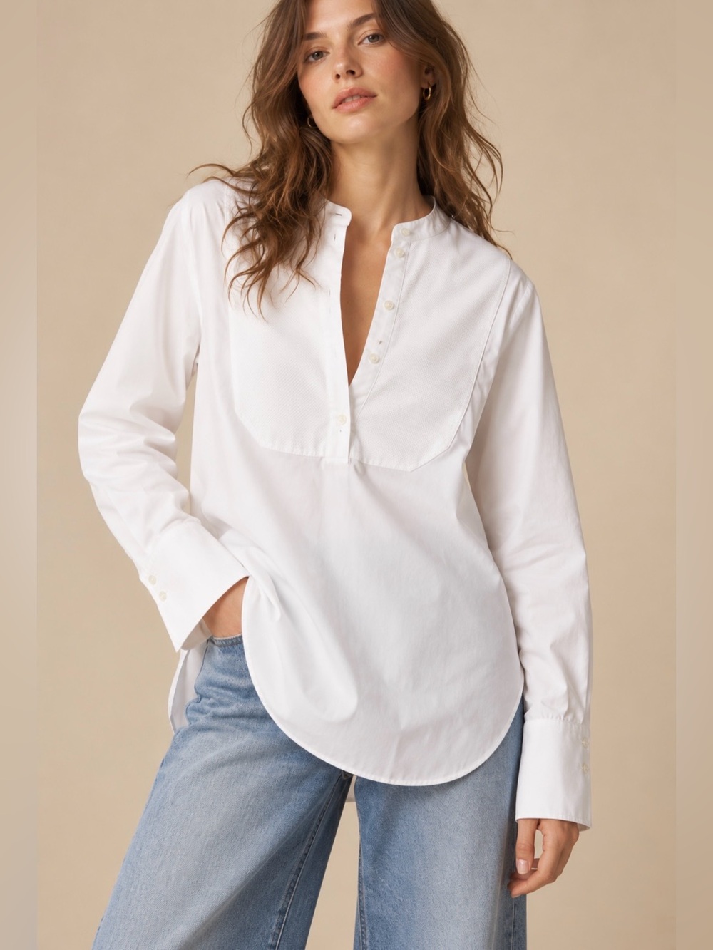 J.Crew White Tuxedo Popover Shirt 100% Cotton Size 6 NWT